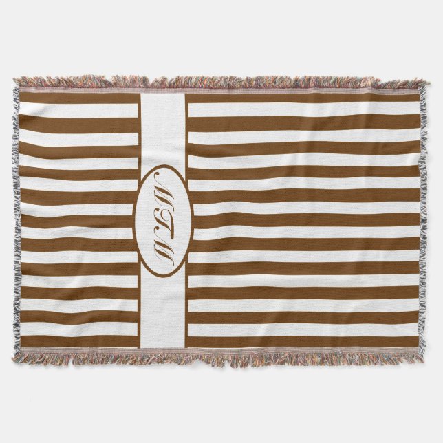 Cobertor Nutmeg Autumnal Stripes com monograma (Frente)