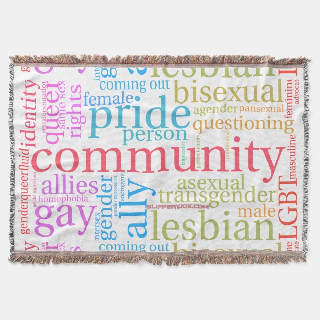 Cobertor nuvem de palavras da comunidade LGBTQ+ arco-íris d (Frente)