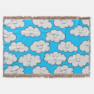 Cobertor Nuvens Sorridentes Fofas em um Fundo Azul Brilhant