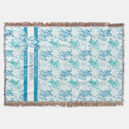 Cobertor Octopus azul-esbranquiçado Nome do bebê Sea Life