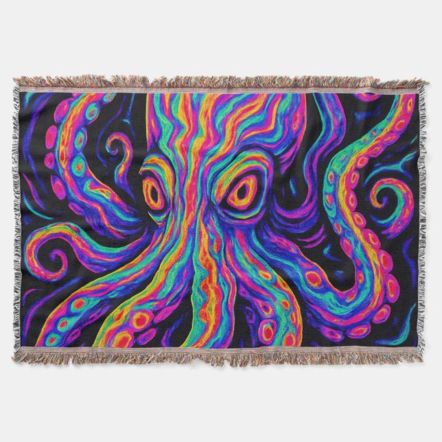 Cobertor Octopus Colorido Trippy (Frente)