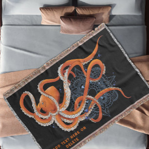 Cobertor Octopus Orange Mandala Blue