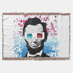Cobertor Óculos 3D Abraham Lincoln Patriótico Vermelho Azul