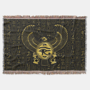 Cobertor Olho egípcio de Horus - de ouro e de preto de