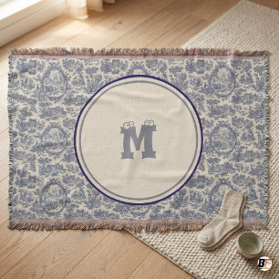 Cobertor Olhos Googly Personalizados Monograma Azul Toile V