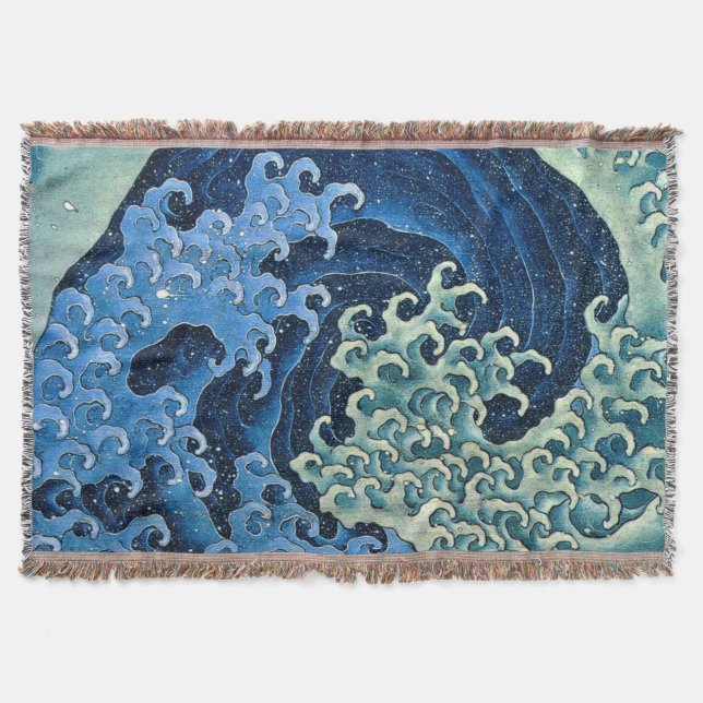 Cobertor Onda Feminina Hokusai Vintage Oceano  (Frente)