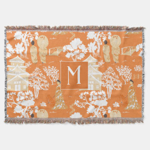 Cobertor Orange Chinoiserie Pagodas Monograma