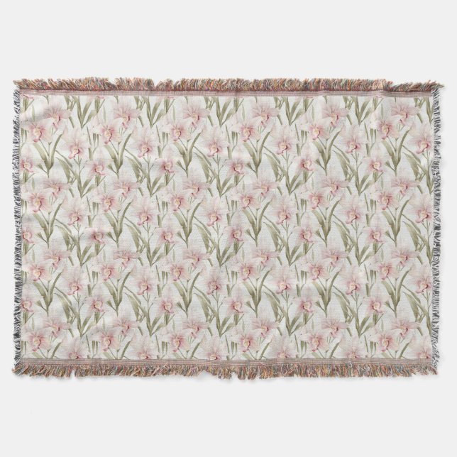 Cobertor Orchid Flowers Pastel Blush Floral Throw Blanket (Frente)