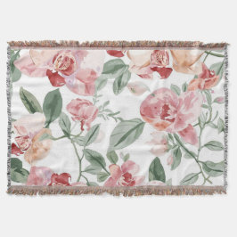 Cobertor Orchid Meadow Watercolor Floral Blushing Botanical