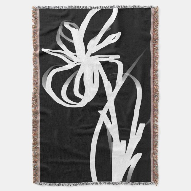 Cobertor Orchid Noir: Abstrato preto e branco (Frente Vertical)