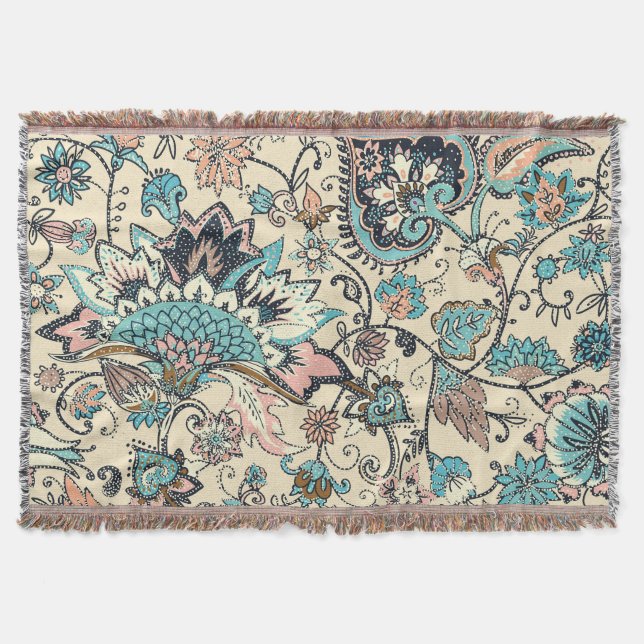 Cobertor Oriental Paisley: Elegância Têxtil Estilizada. (Frente)