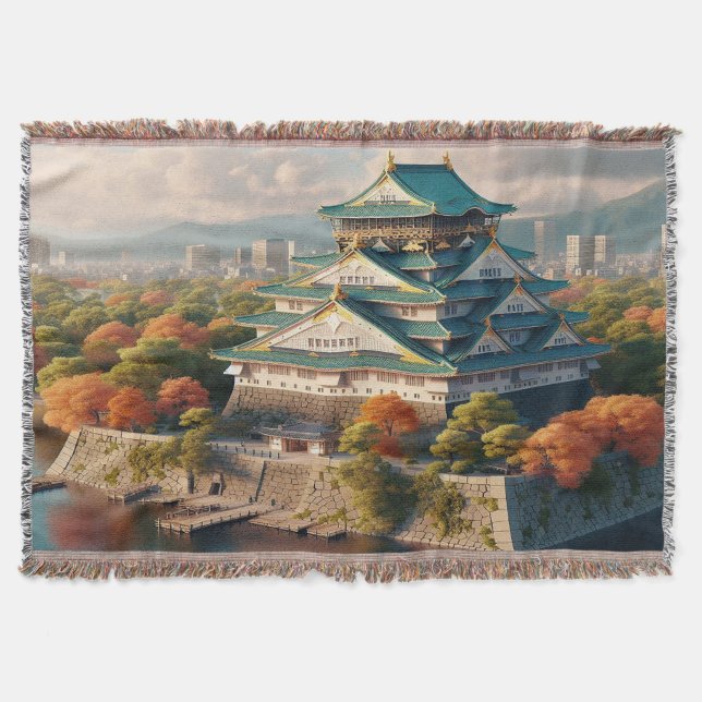 Cobertor Osaka Castle Japan Landscape Viagens vintage (Frente)