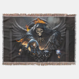 Cobertor Ossos e magia, esqueleto com dados místicos.