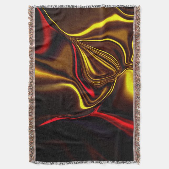 Cobertor Ouro e traços curvos vermelhos com partes escuras (Frente Vertical)