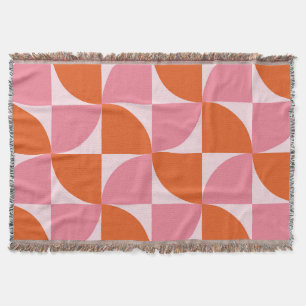 Cobertor Padrão Abstrato Laranja e Rosa de Meados do Século