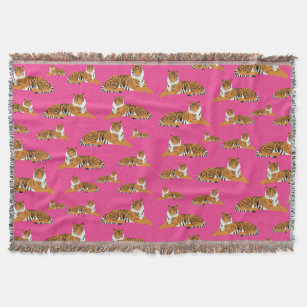 Cobertor Padrão Animal do Tigre Laranja Cor-de-rosa