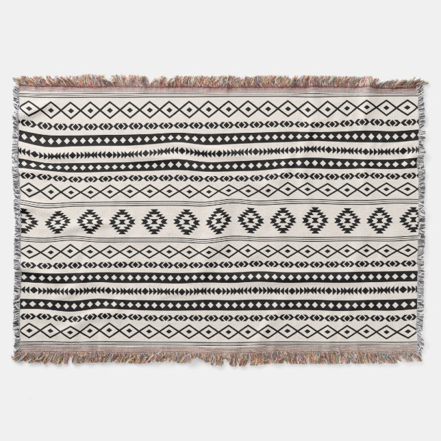 Cobertor Padrão Aztec Black on Cream Mixed Motifs (Frente)