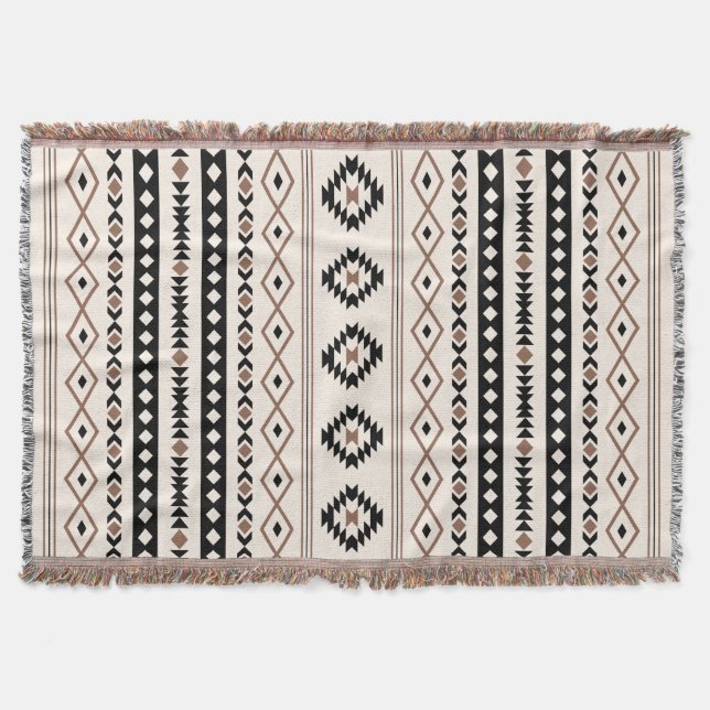 Cobertor Padrão Aztec Brown Black Cream Mixed Motifs (Frente)