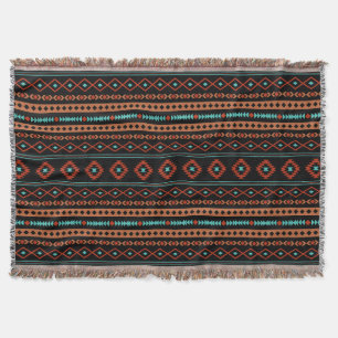 Cobertor Padrão Aztec Rusts Teal Black Mixed Motifs