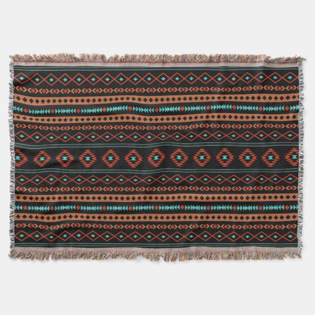 Cobertor Padrão Aztec Rusts Teal Black Mixed Motifs (Frente)