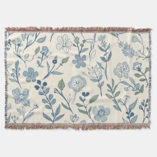 Cobertor Padrão Botânico de Prado de Flores Silvestres Azul