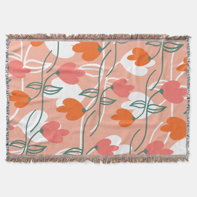 Cobertor Padrão Botânico Desenhado à Mão com Flores Lindas  (Frente)
