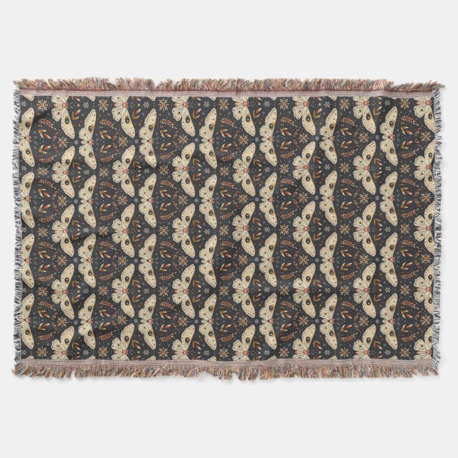 Cobertor Padrão Botânico do Dark Moth Witchy Boho (Frente)