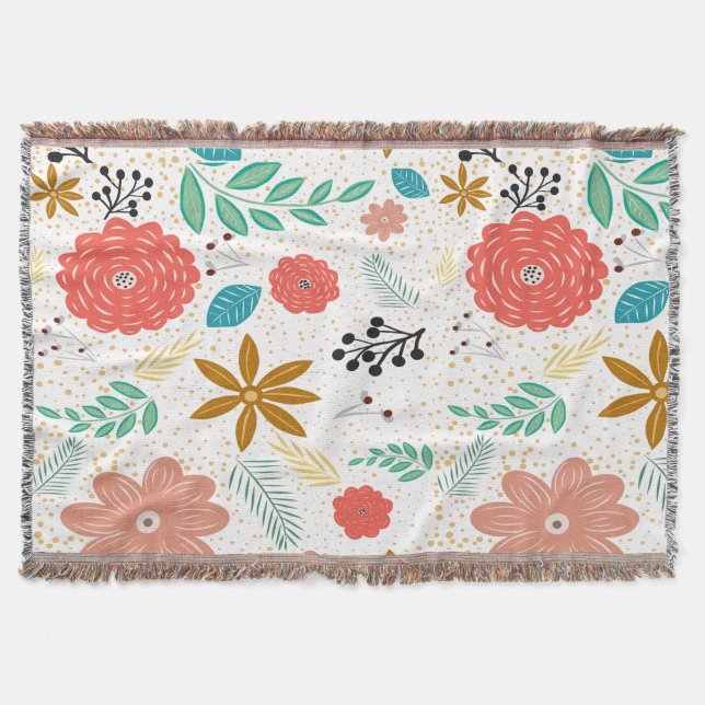 Cobertor Padrão Botânico Floral Moderno Branco (Frente)