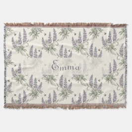 Cobertor Padrão Botânico Vintage Elegante de Lupino e Abelh