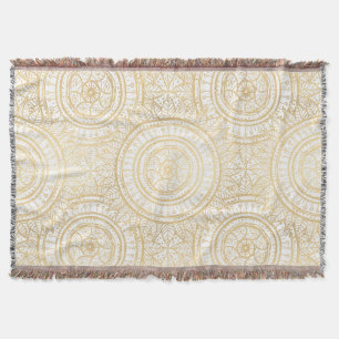 Cobertor Padrão Branco Elegante Dourado de Mandala Girassol