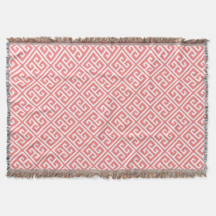 Cobertor Padrão-chave grego rosa-coral