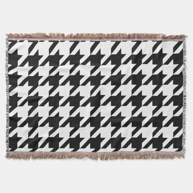 Cobertor Padrão Clássico de Houndstooth: Preto e Branco Vin (Frente)