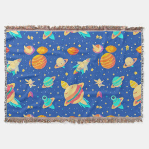 Cobertor Padrão Colorido com Tema Espacial e Planetas