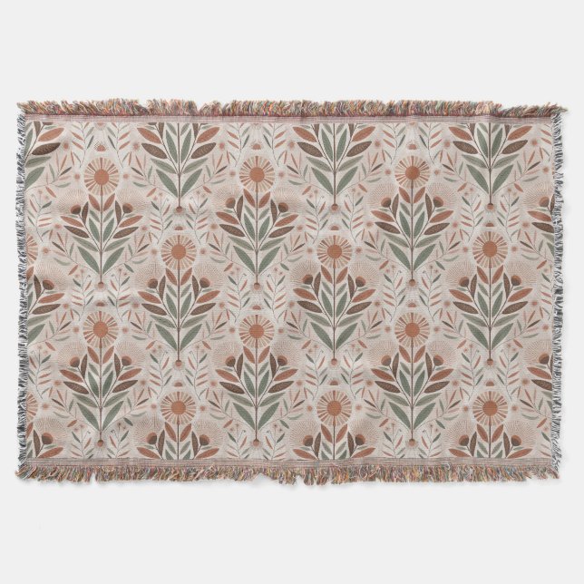 Cobertor Padrão contínuo de flores silvestres e folhas (Frente)