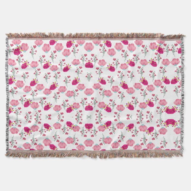 Cobertor Padrão contínuo floral rosa e vermelho chic (Frente)