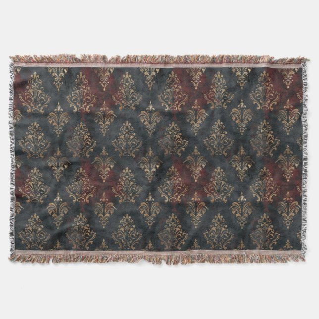 Cobertor Padrão Damasco Ouro Persa Noir (2) (Frente)