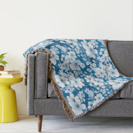 Cobertor padrão das flores brancas, fundo azul,