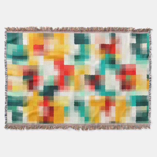 Cobertor Padrão de Abstrato branco amarelo azul vermelho ve (Frente)