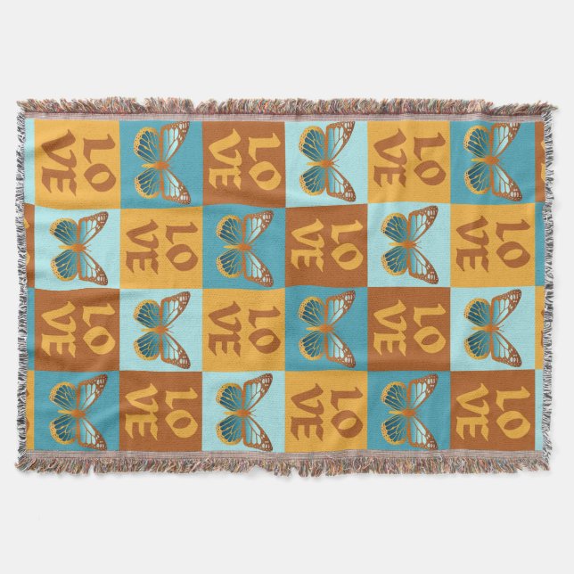 Cobertor Padrão de Amor da Borboleta | Gradiente Azul e Lar (Frente)