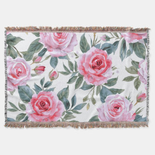 Cobertor Padrão de aquarela Cottagecore floral rosa-pink