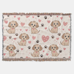 Cobertor Padrão de aquarela de corações de cachorrinho fofo