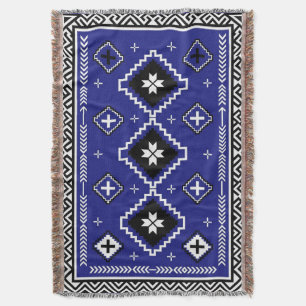 Cobertor Padrão de Arte Popular Geométrico Ocidental Azul C