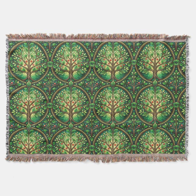 Cobertor Padrão de árvore ornamentado em verde e marrom em  (Frente)