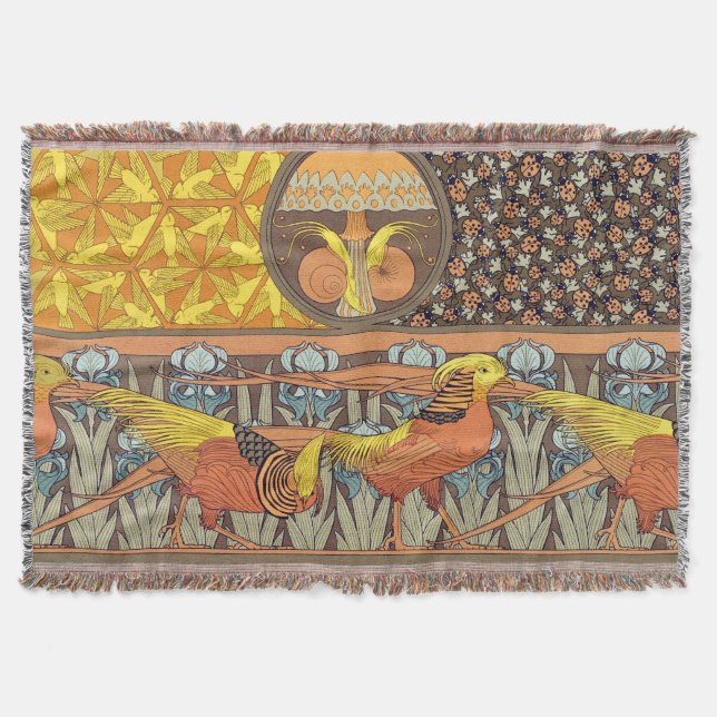 Cobertor Padrão de Ave da Natureza em Arte Nova Francês Ant (Frente)