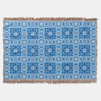 Cobertor Padrão de azulejo floral azul de neve