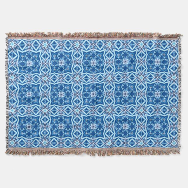 Cobertor Padrão de azulejo floral azul de neve (Frente)