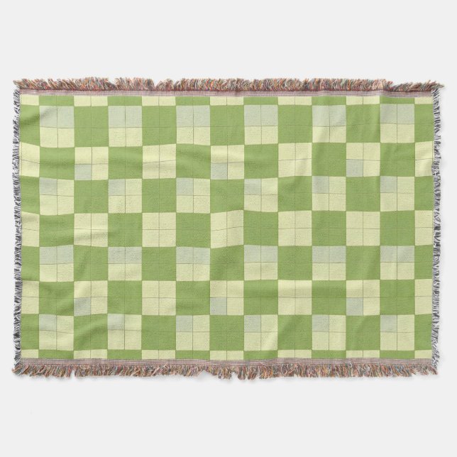 Cobertor Padrão de Azulejo Xadrez Verde e Creme (Frente)