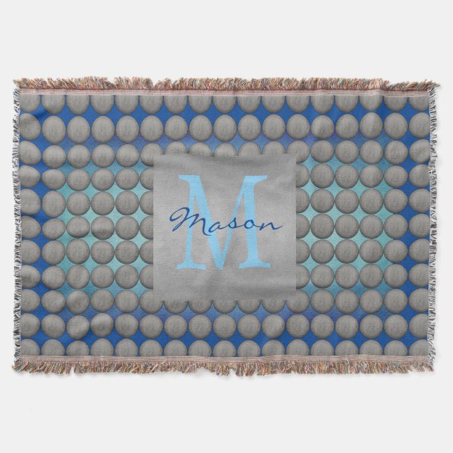 Cobertor Padrão de Bolinhas azul e Cinza (Frente)