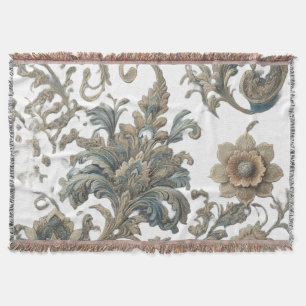 Cobertor Padrão de Brocade Floral Azul-Dusky