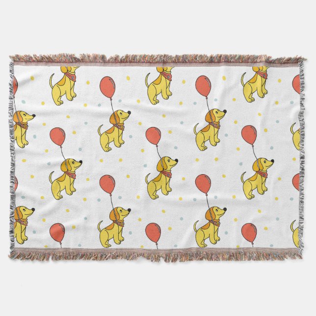 Cobertor Padrão de Cães Felizes com Balões (Frente)